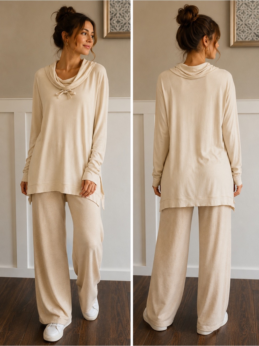 Daily Ritual Cowl Neck Long Sleeve Tunic Top Size XXL Beige New